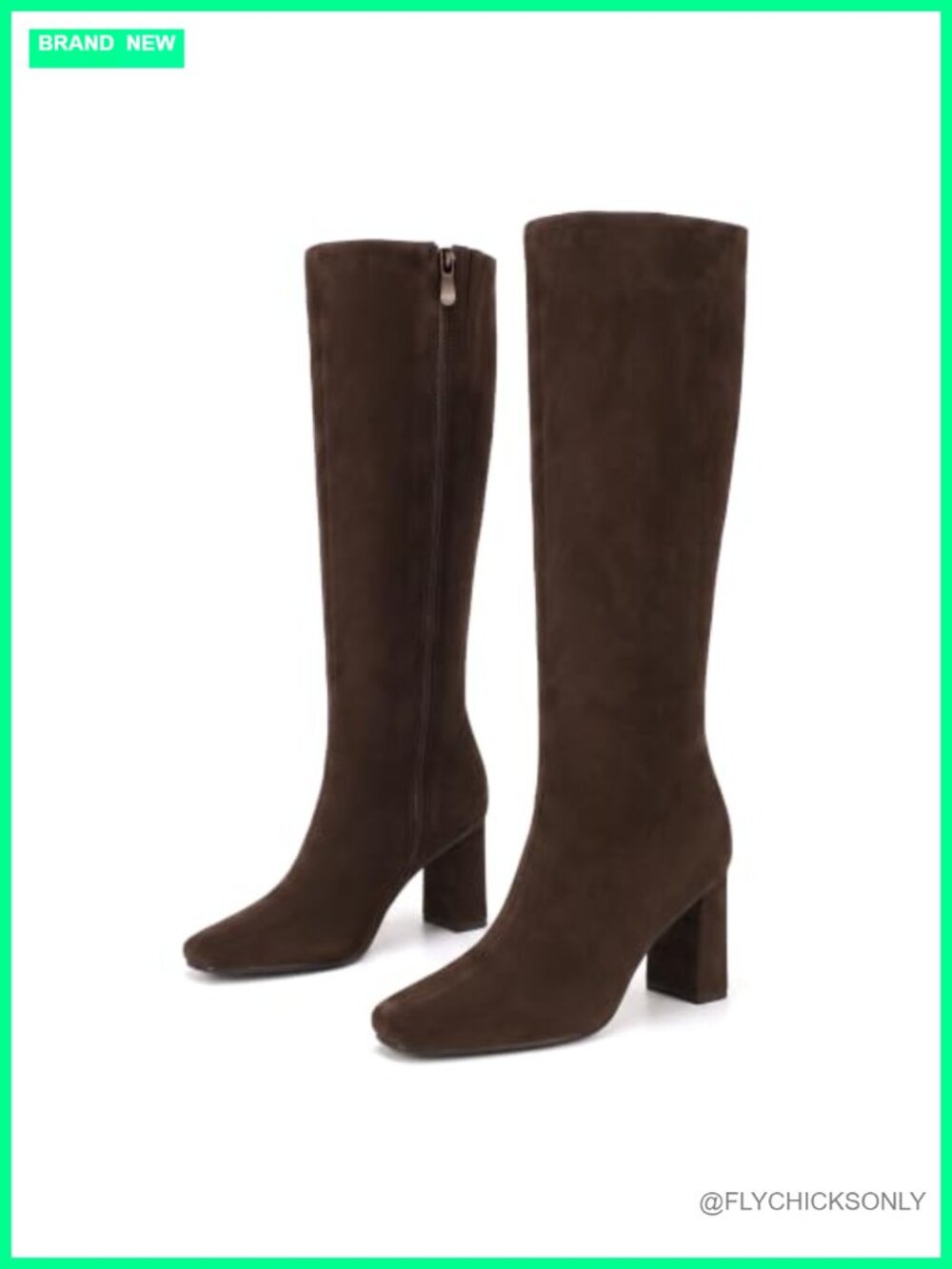 Women's Knee High Boots Square Toe Chunky Heeled Faux Leather